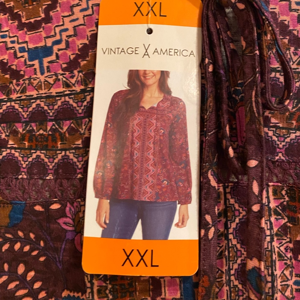 New! Vintage America Women's Printed Blouse Top (Italian Plum Floral)